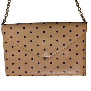 J Crew 100% Leather Clutch Tan Bag Chain Strap Envelope Polka Dot‎ y2k